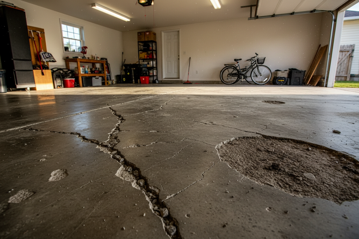 Road contamination on vehicles causing the concrete in your garage to erode and crack over time and how can floor epoxy help?