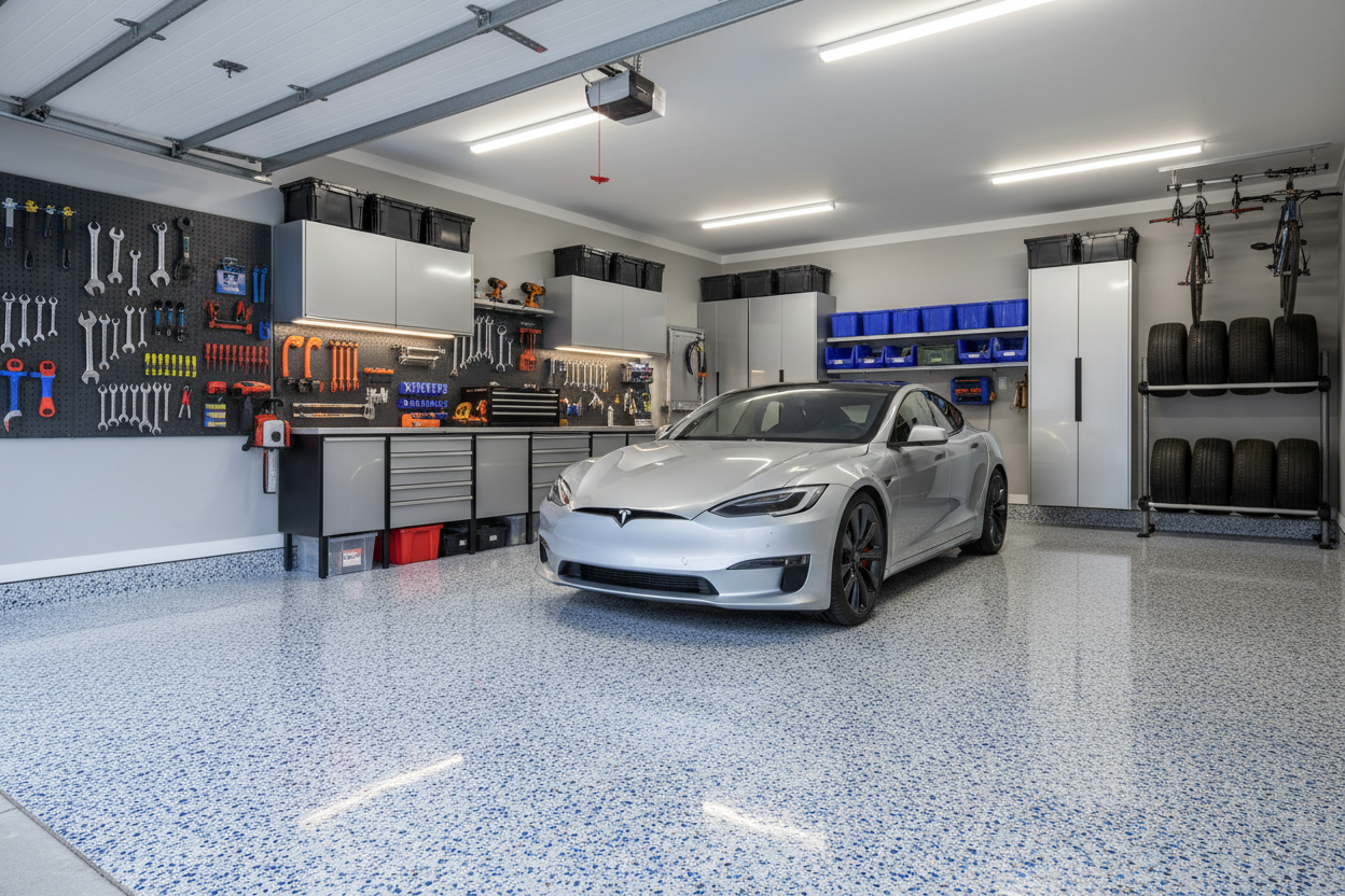 How to Install epoxy flake flooring in the garage.